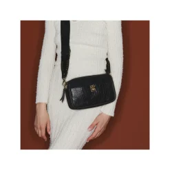 Online Claris Virot Lily Bag Black Embossed Croco Leather