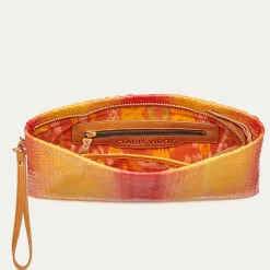 New Claris Virot Lou Clutch Red Orange Tatsu Python