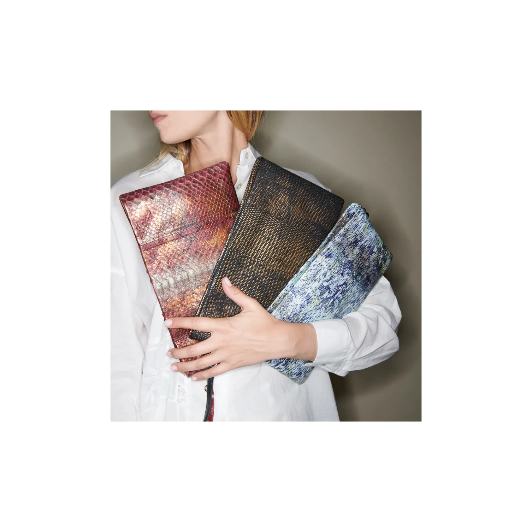 Shop Claris Virot Lou Clutch Camo Renaissance Lizard