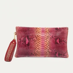 Clearance Claris Virot Lou Clutch Pink Burgundy Python