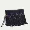 New Claris Virot Lou Clutch Black And Navy Fringes Python