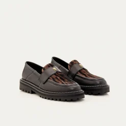 Shop Claris Virot Mia Mocassins Black And Ocelot Leathers