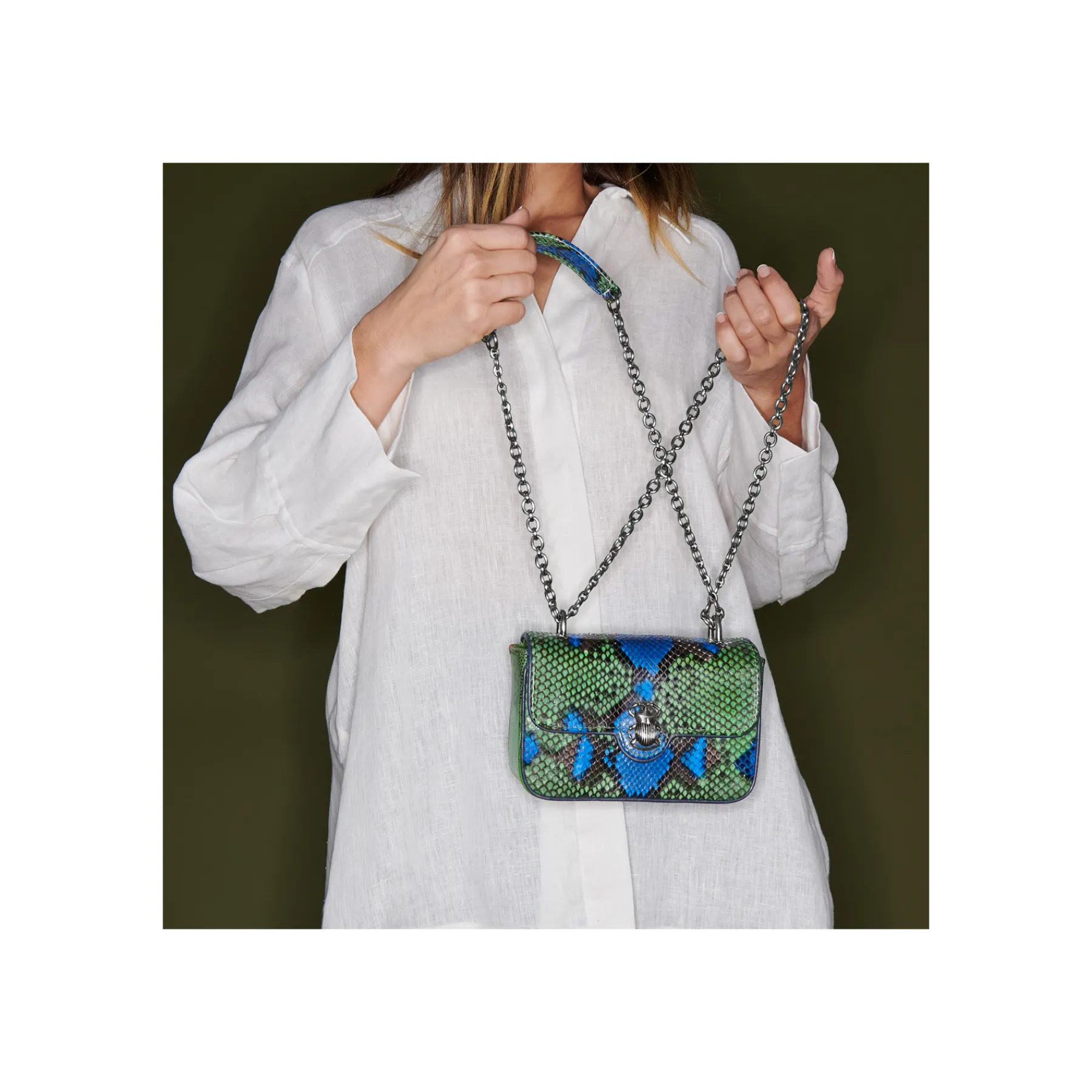 New Claris Virot Mini Ava Bag Green Blue Water Lily Python