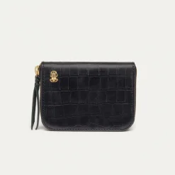 Flash Sale Claris Virot Mini Bob Wallet Black Embossed Croco Leather