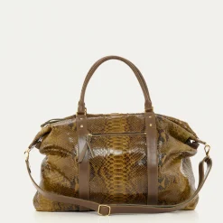 Fashion Claris Virot Roger Travel Bag M Dark Khaki Python