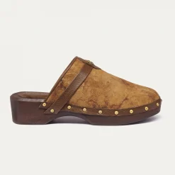 New Claris Virot Sabots Arlette Khaki Leather