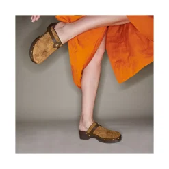 New Claris Virot Sabots Arlette Khaki Leather