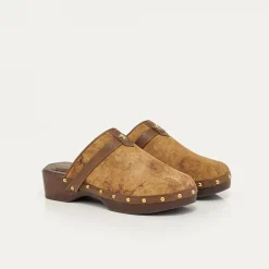New Claris Virot Sabots Arlette Khaki Leather