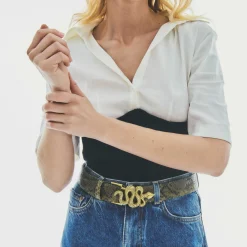 Cheap Claris Virot Snake Belt Kaki Python Gold Buckle