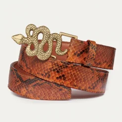 Shop Claris Virot Snake Belt Moka Python Gold Buckle