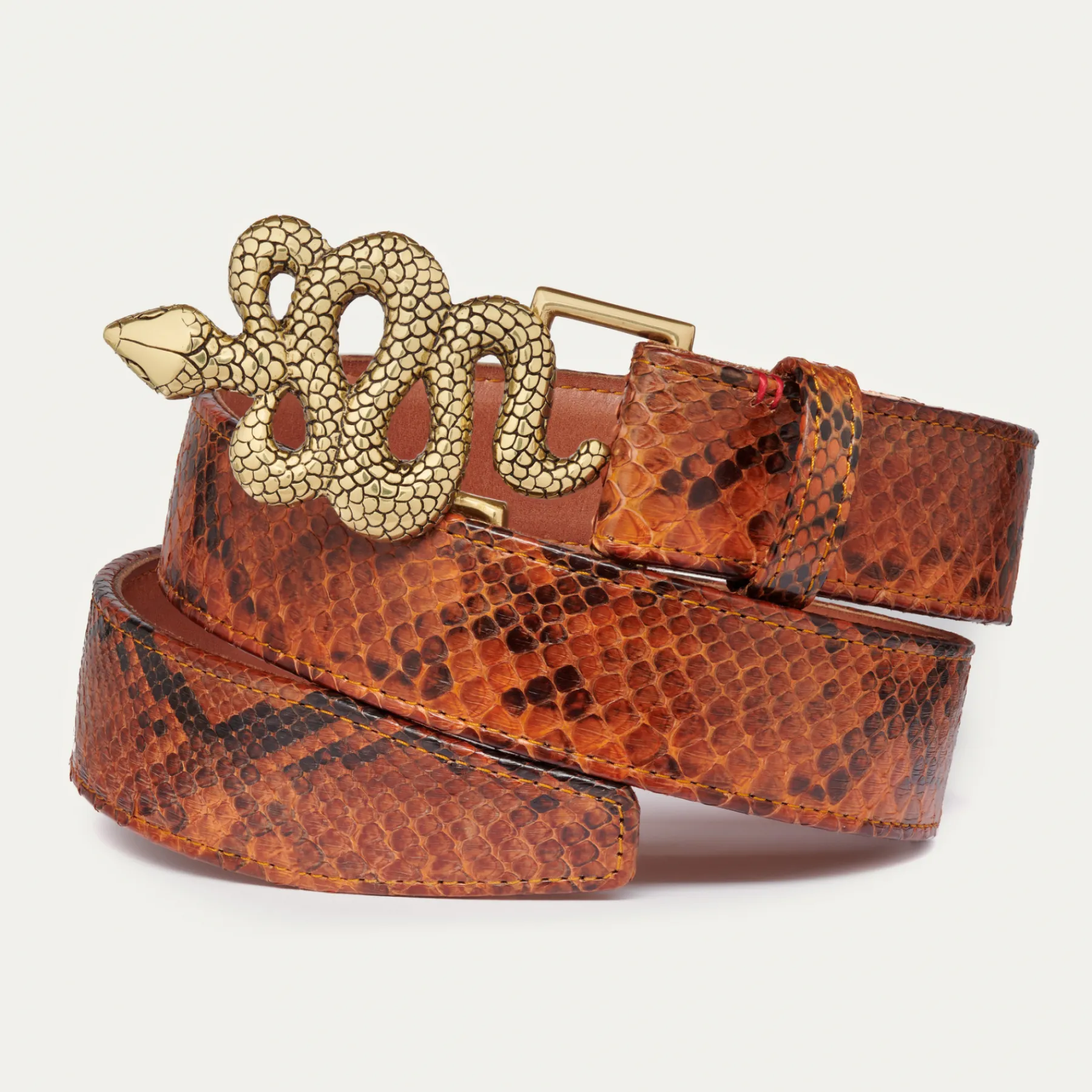 Shop Claris Virot Snake Belt Moka Python Gold Buckle