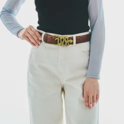 Shop Claris Virot Snake Belt Moka Python Gold Buckle