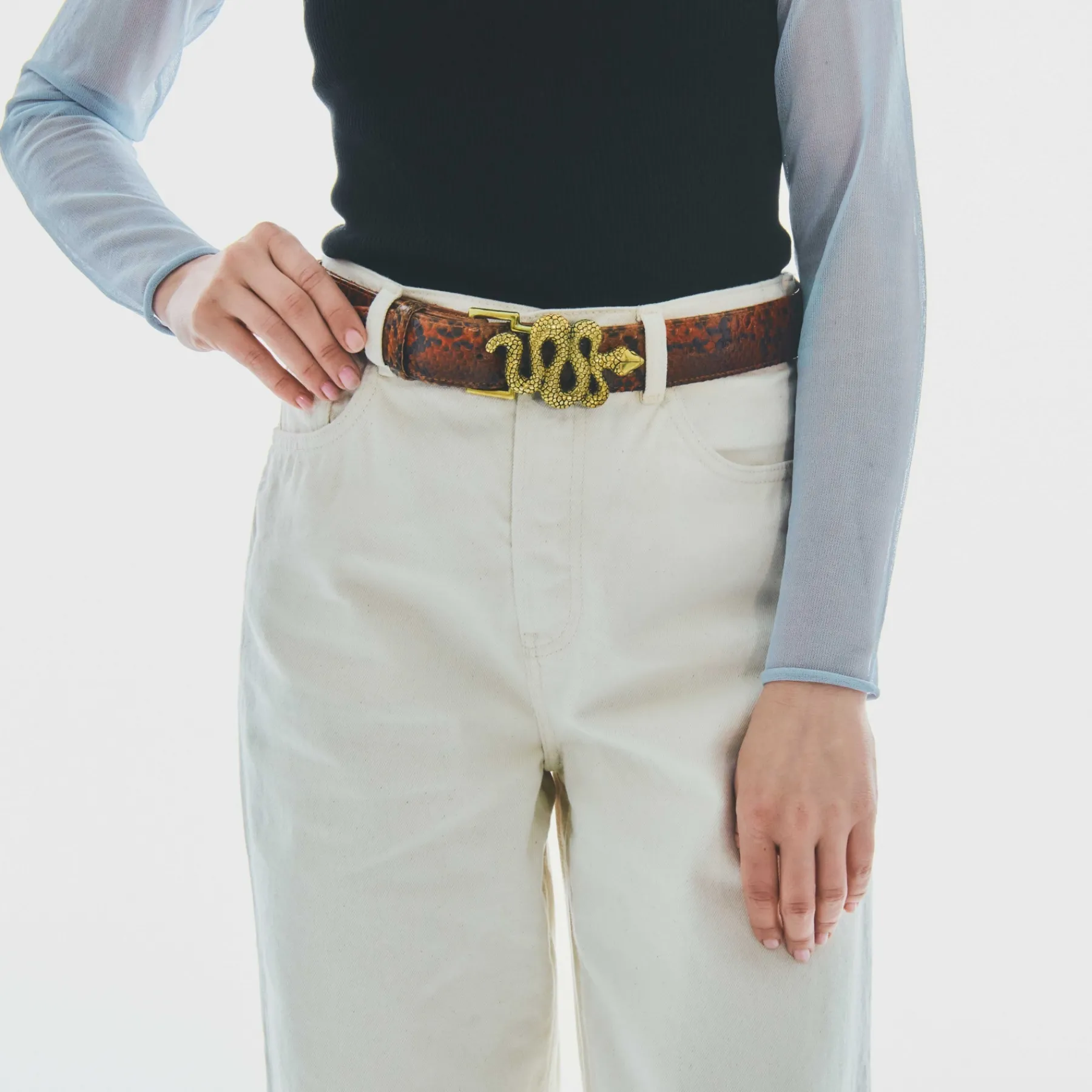 Shop Claris Virot Snake Belt Moka Python Gold Buckle