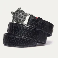 Cheap Claris Virot Turtle Belt Black Python Silver Buckle
