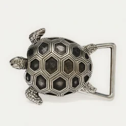 Cheap Claris Virot Turtle Belt Black Python Silver Buckle