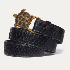 Cheap Claris Virot Turtle Belt Black Python Gold Buckle