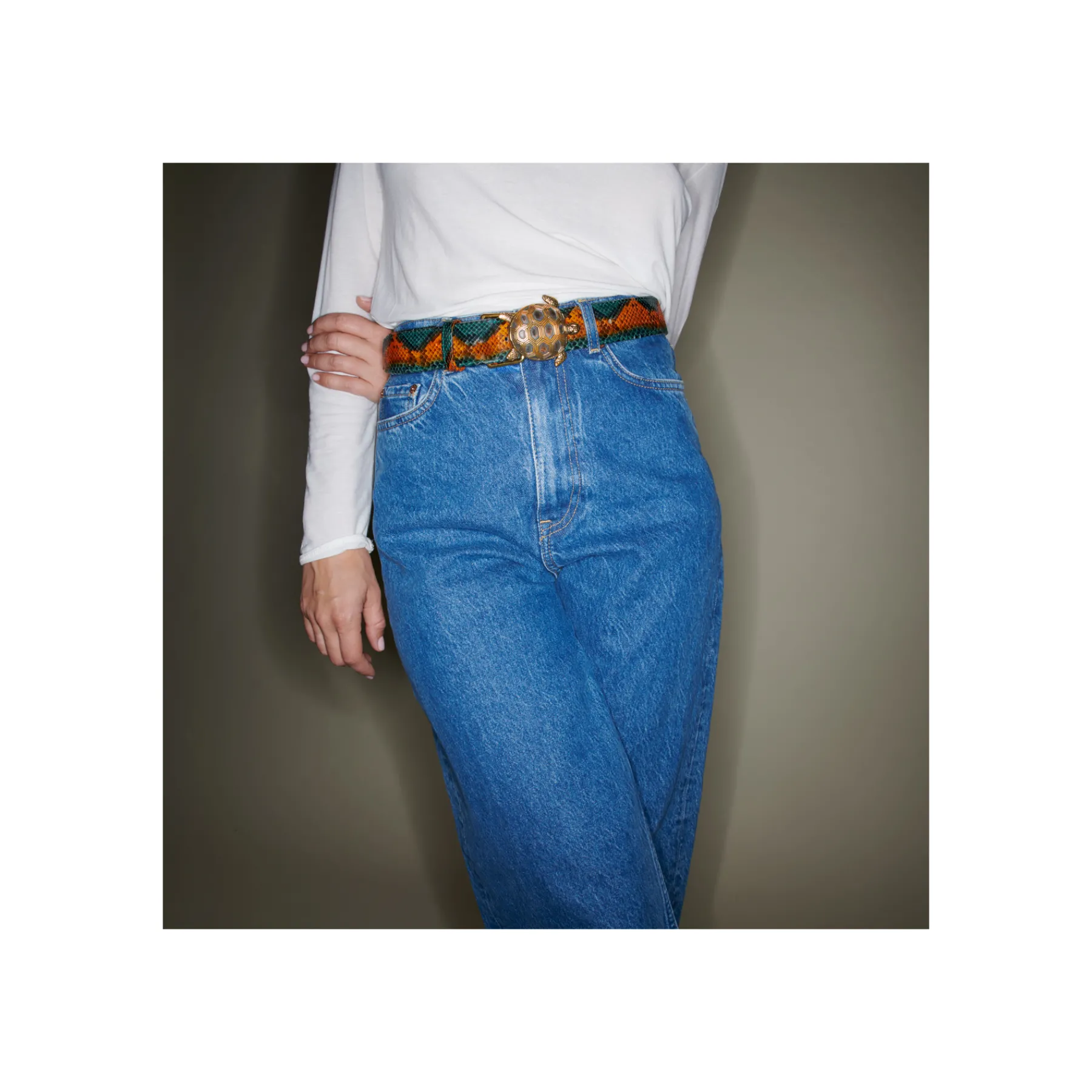 Best Sale Claris Virot Turtle Belt Green Orange Python