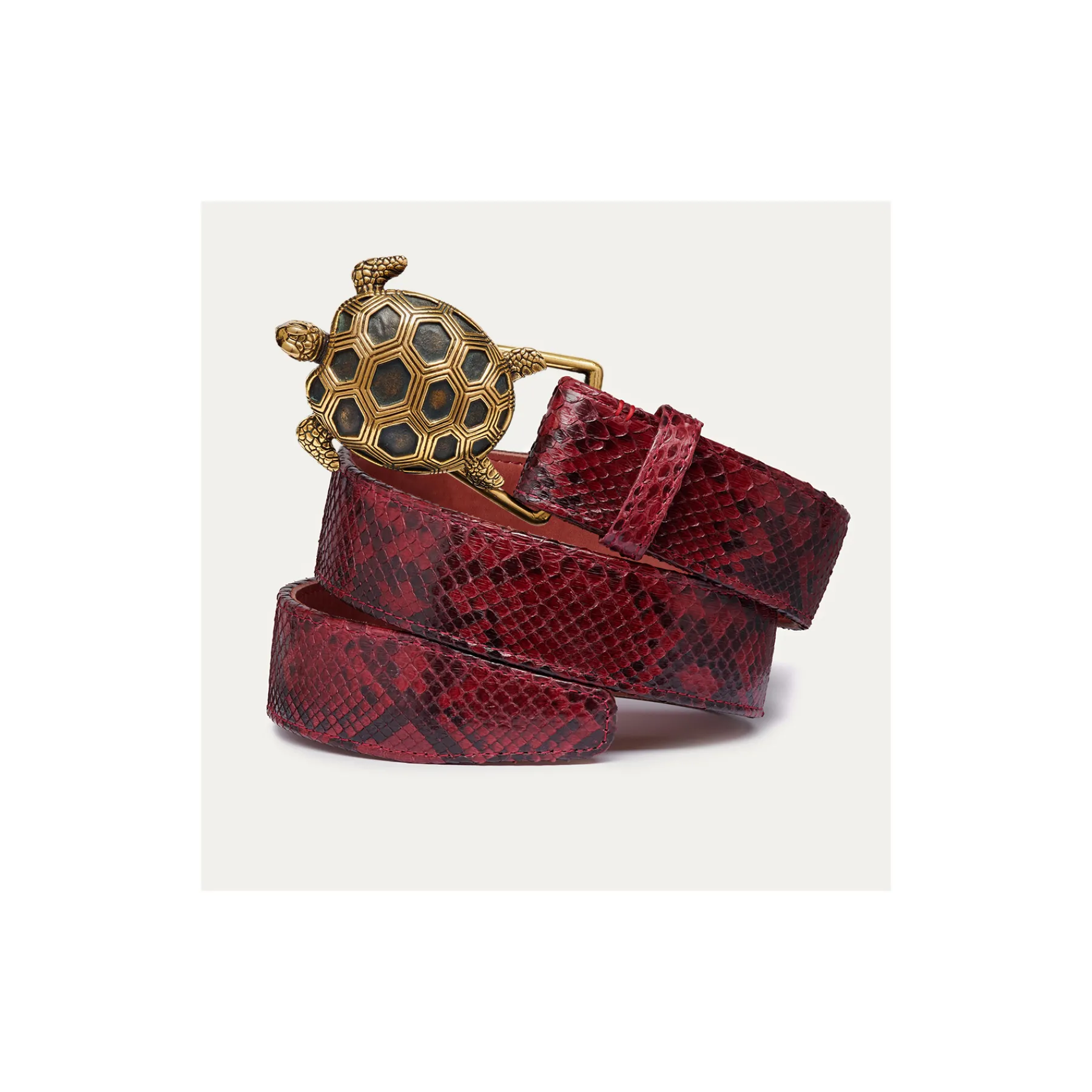 Sale Claris Virot Turtle Belt Burgundy Python