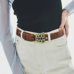 Discount Claris Virot Turtle Belt Moka Python Gold Buckle