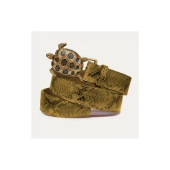 Best Sale Claris Virot Turtle Belt Kaki Python Gold Buckle
