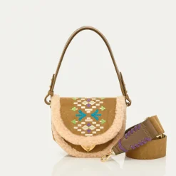Discount Claris Virot Victoria Bag Olive Suede Embroidered And Cream Shearling