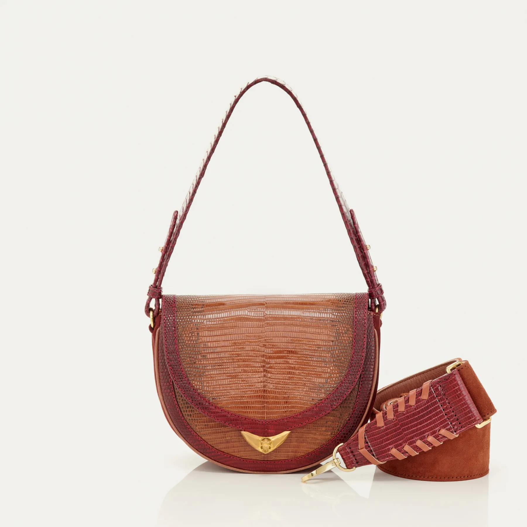 Sale Claris Virot Victoria Bag Moka And Burgundy Lizard